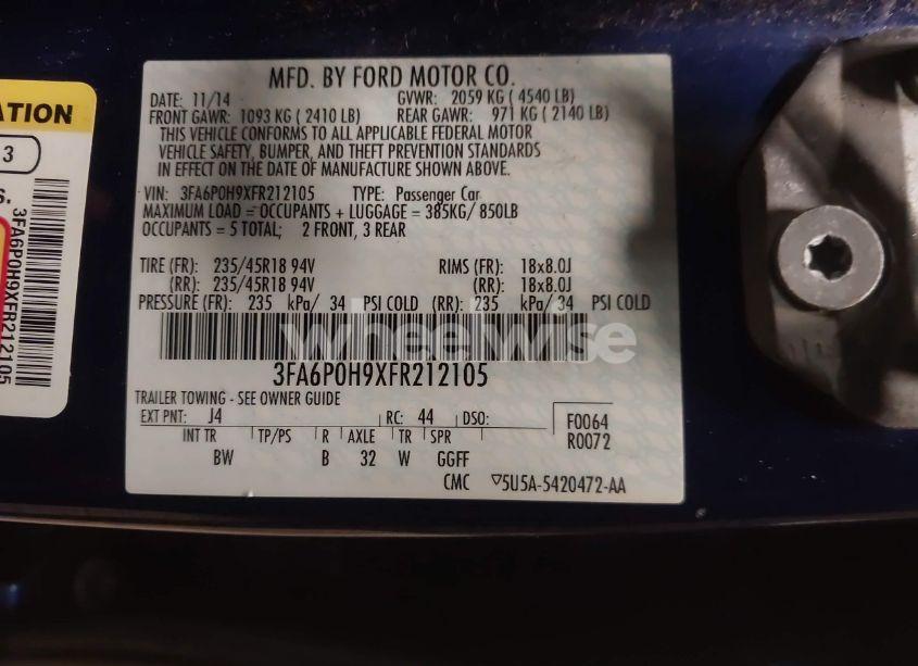 Photo 9 of 2015 Ford Fusion SE (VIN 3FA6P0H9XFR212105)