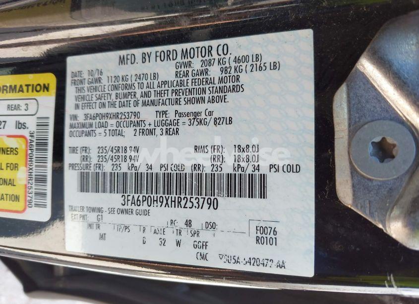 Photo 9 of 2017 Ford Fusion SE (VIN 3FA6P0H9XHR253790)