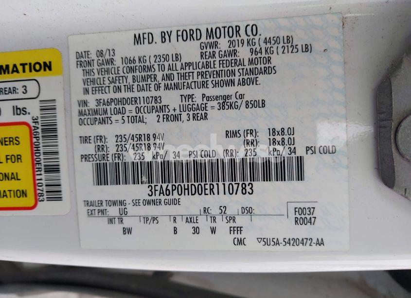 Photo 9 of 2014 Ford Fusion SE (VIN 3FA6P0HD0ER110783)