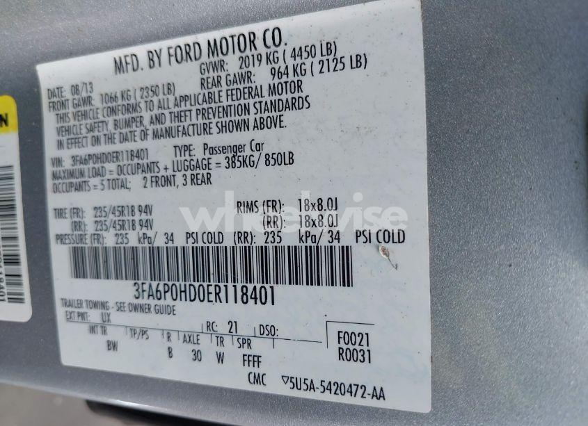 Photo 9 of 2014 Ford Fusion SE (VIN 3FA6P0HD0ER118401)