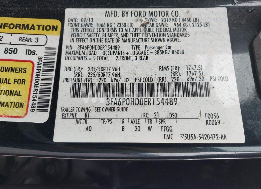 Photo 9 of 2014 Ford Fusion SE (VIN 3FA6P0HD0ER154489)