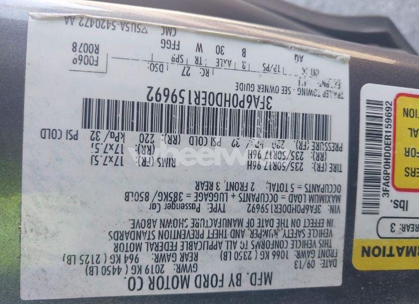 Photo 9 of 2014 Ford Fusion SE (VIN 3FA6P0HD0ER159692)