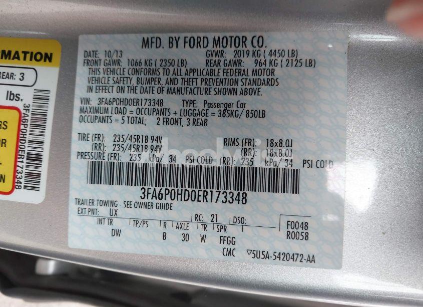 Photo 9 of 2014 Ford Fusion SE (VIN 3FA6P0HD0ER173348)