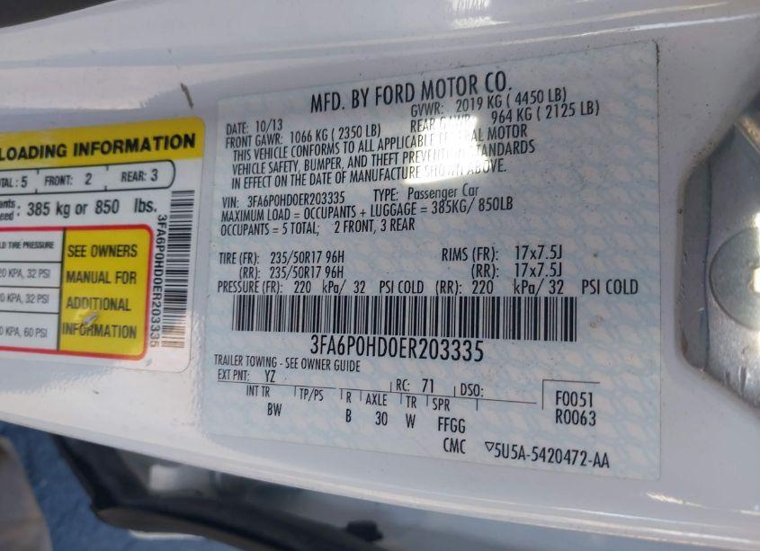 Photo 8 of 2014 Ford Fusion SE (VIN 3FA6P0HD0ER203335)