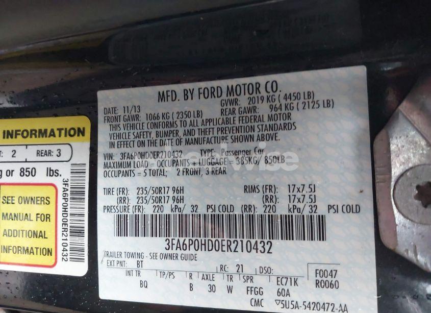 Photo 9 of 2014 Ford Fusion SE (VIN 3FA6P0HD0ER210432)