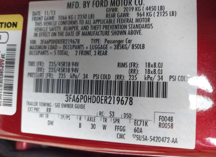 Photo 9 of 2014 Ford Fusion SE (VIN 3FA6P0HD0ER219678)