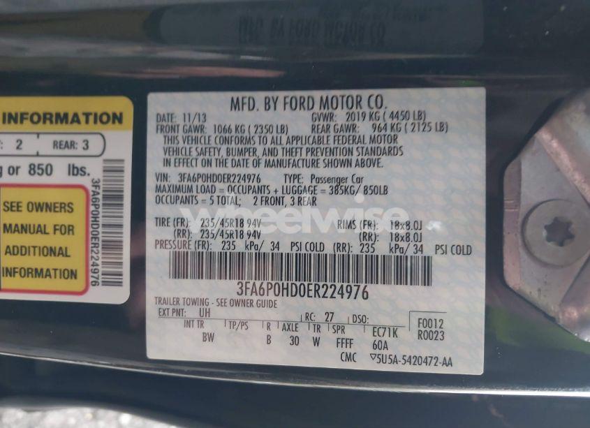 Photo 9 of 2014 Ford Fusion SE (VIN 3FA6P0HD0ER224976)