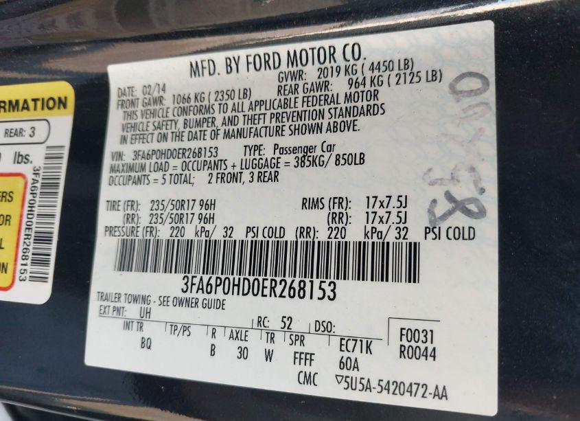 Photo 9 of 2014 Ford Fusion SE (VIN 3FA6P0HD0ER268153)