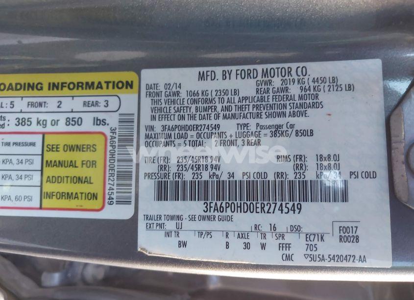 Photo 9 of 2014 Ford Fusion SE (VIN 3FA6P0HD0ER274549)