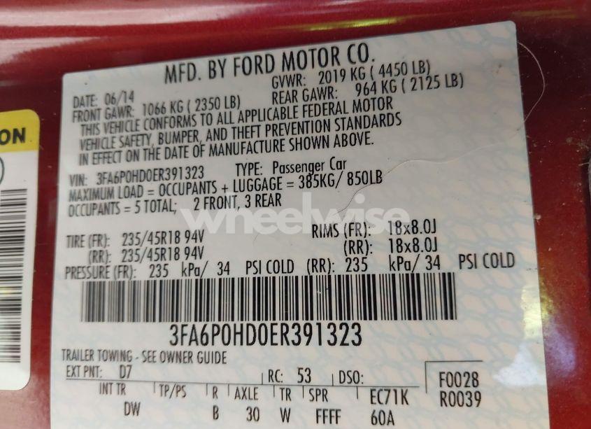 Photo 9 of 2014 Ford Fusion SE (VIN 3FA6P0HD0ER391323)