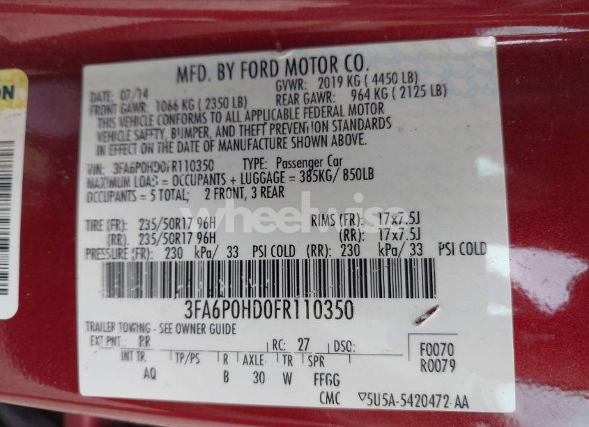 Photo 9 of 2015 Ford Fusion SE (VIN 3FA6P0HD0FR110350)