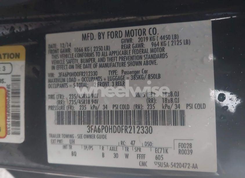 Photo 9 of 2015 Ford Fusion SE (VIN 3FA6P0HD0FR212330)