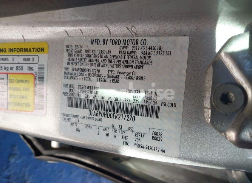 Photo 9 of 2015 Ford Fusion SE (VIN 3FA6P0HD0FR217270)