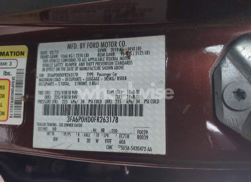 Photo 9 of 2015 Ford Fusion SE (VIN 3FA6P0HD0FR263178)