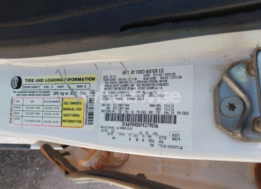 Photo 9 of 2015 Ford Fusion SE (VIN 3FA6P0HD0FR279056)