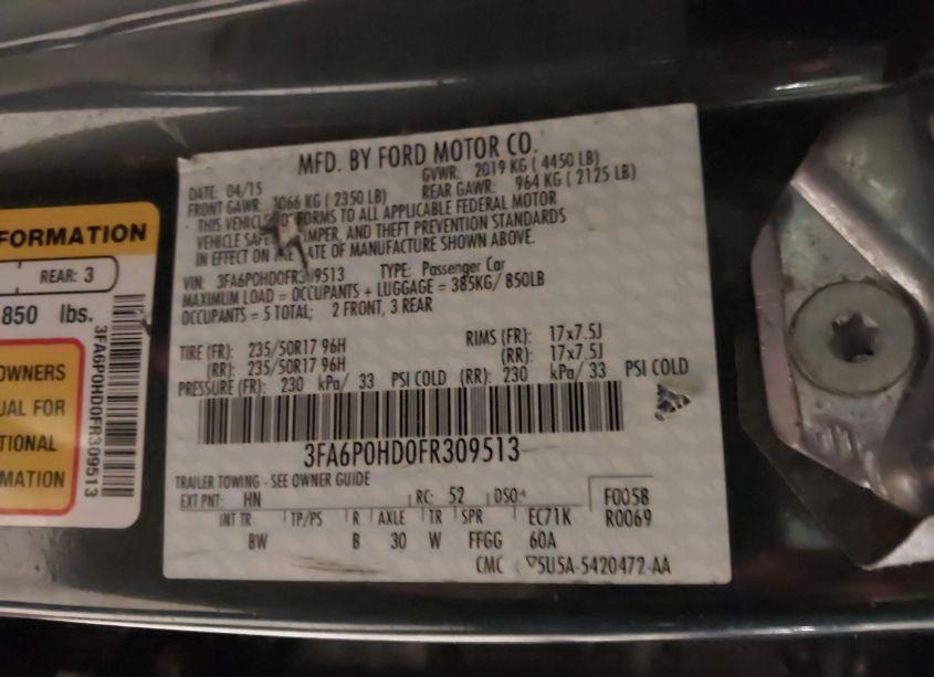 Photo 9 of 2015 Ford Fusion SE (VIN 3FA6P0HD0FR309513)