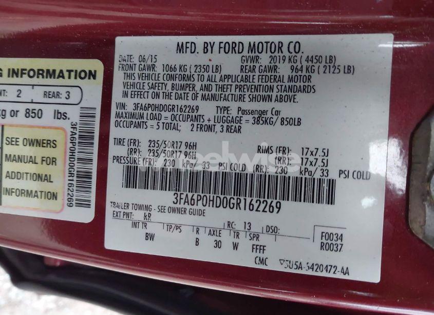 Photo 9 of 2016 Ford Fusion SE (VIN 3FA6P0HD0GR162269)