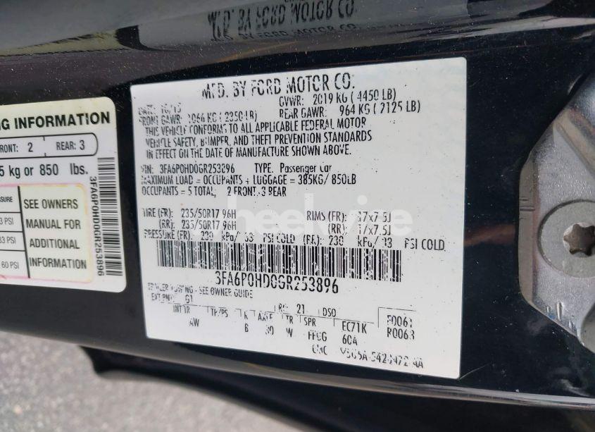 Photo 9 of 2016 Ford Fusion SE (VIN 3FA6P0HD0GR253896)