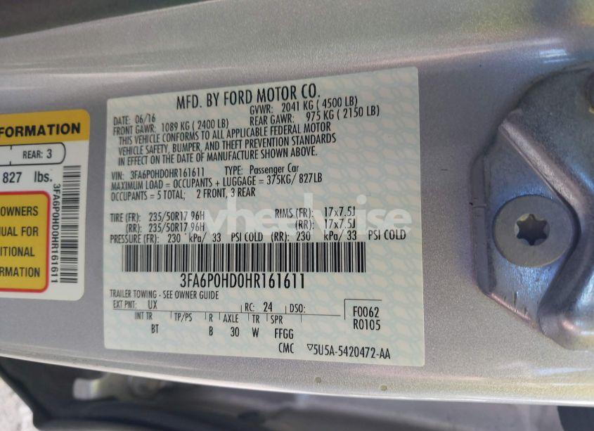 Photo 9 of 2017 Ford Fusion SE (VIN 3FA6P0HD0HR161611)