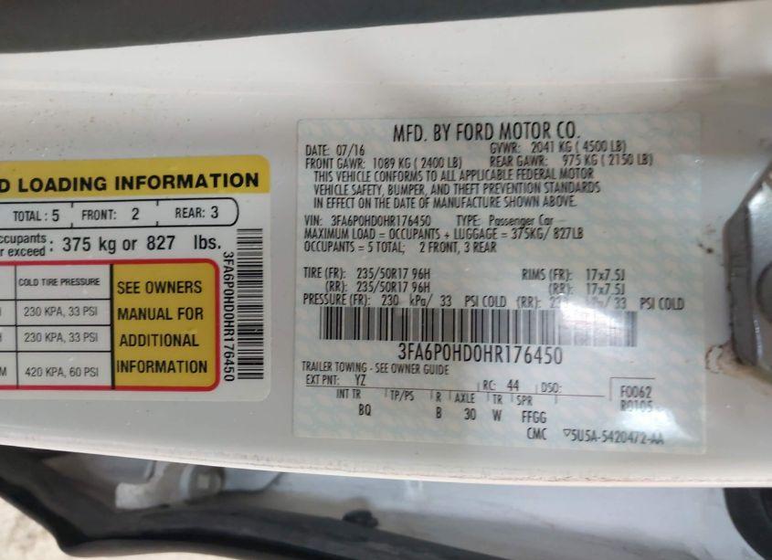 Photo 9 of 2017 Ford Fusion SE (VIN 3FA6P0HD0HR176450)