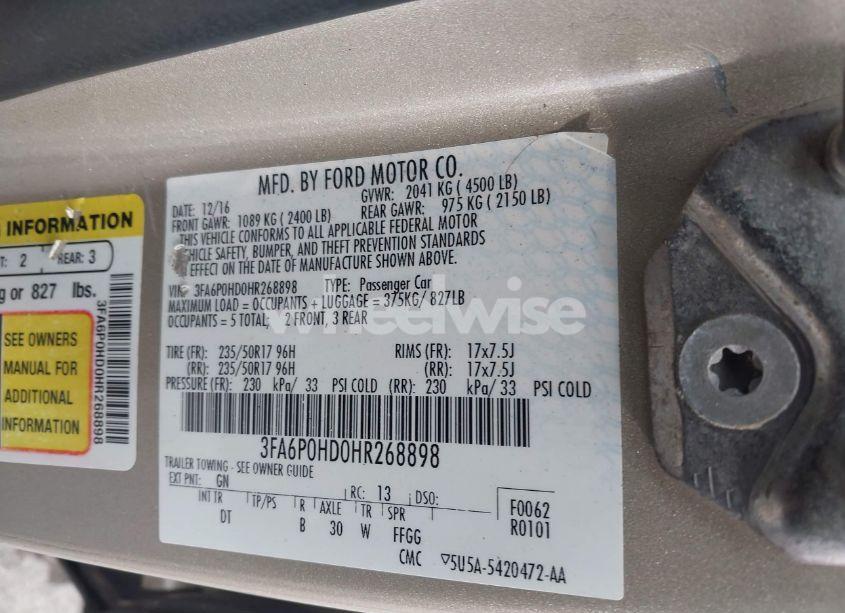 Photo 9 of 2017 Ford Fusion SE (VIN 3FA6P0HD0HR268898)