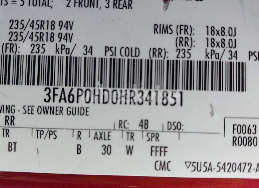 Photo 9 of 2017 Ford Fusion SE (VIN 3FA6P0HD0HR341851)