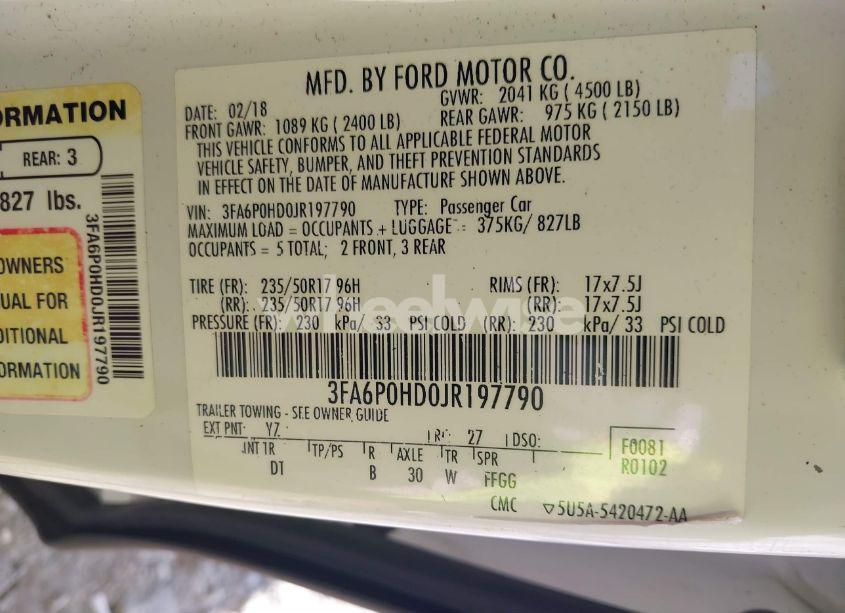 Photo 9 of 2018 Ford Fusion SE (VIN 3FA6P0HD0JR197790)