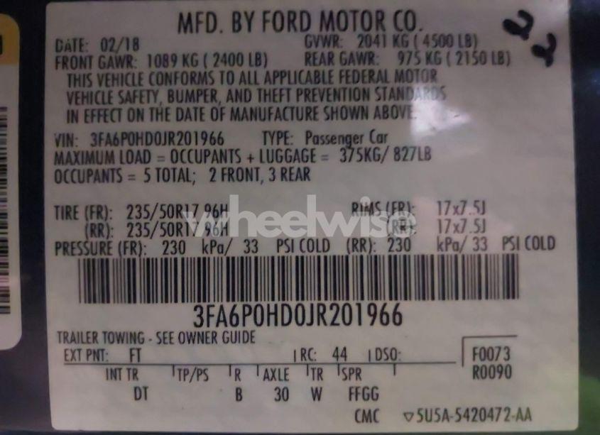 Photo 9 of 2018 Ford Fusion SE (VIN 3FA6P0HD0JR201966)