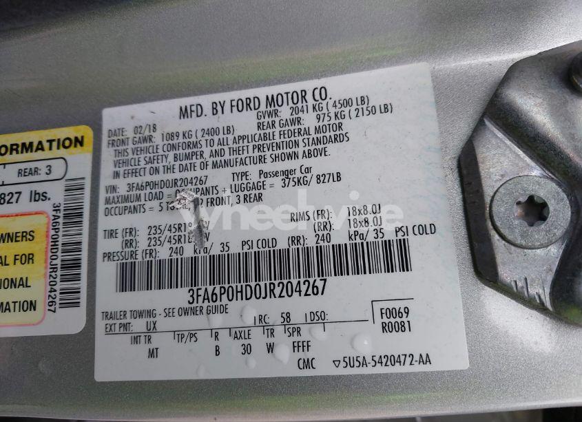 Photo 9 of 2018 Ford Fusion SE (VIN 3FA6P0HD0JR204267)