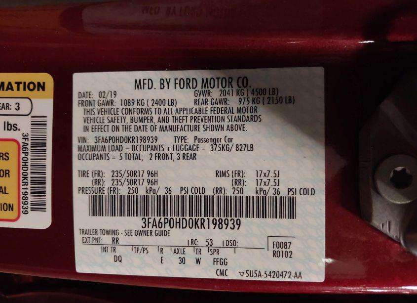 Photo 9 of 2019 Ford Fusion SE (VIN 3FA6P0HD0KR198939)