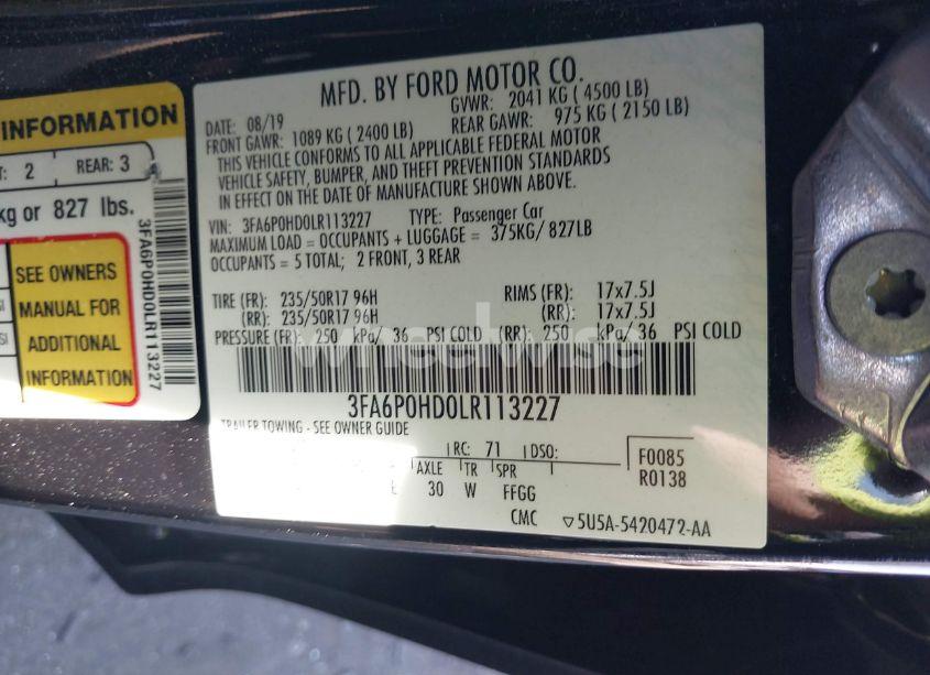 Photo 9 of 2020 Ford Fusion SE (VIN 3FA6P0HD0LR113227)