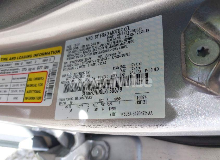 Photo 9 of 2020 Ford Fusion SE (VIN 3FA6P0HD0LR150679)