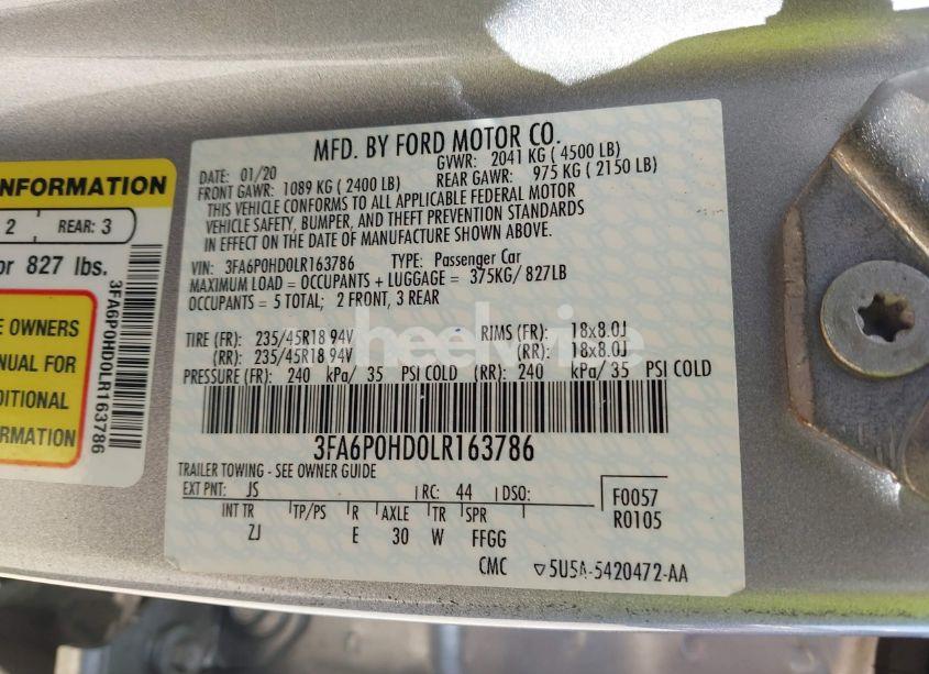 Photo 9 of 2020 Ford Fusion SE (VIN 3FA6P0HD0LR163786)