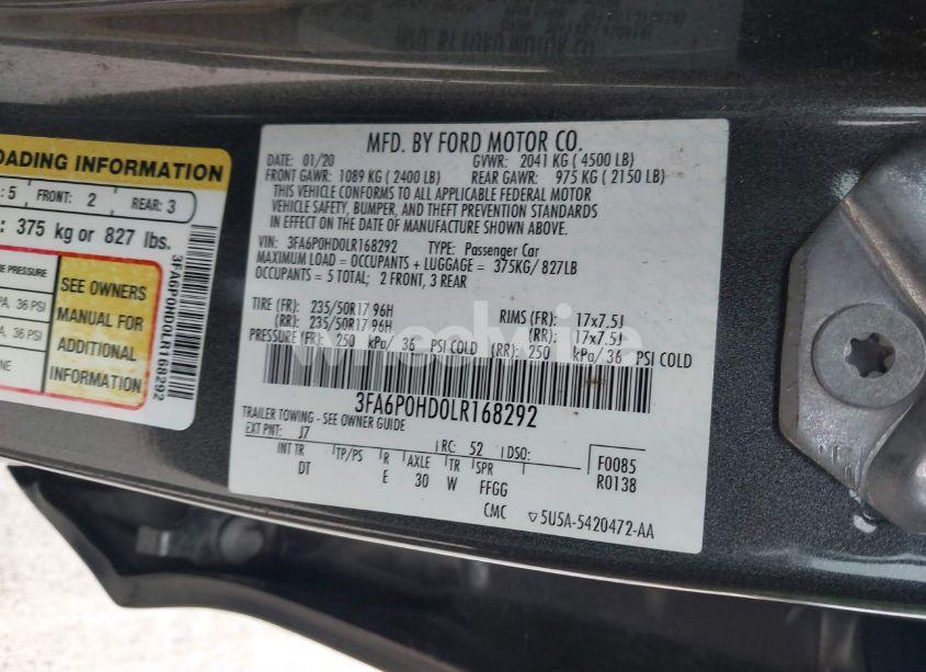 Photo 9 of 2020 Ford Fusion SE (VIN 3FA6P0HD0LR168292)
