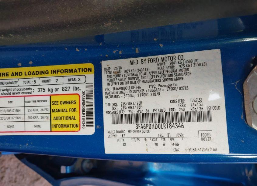 Photo 9 of 2020 Ford Fusion SE (VIN 3FA6P0HD0LR184346)