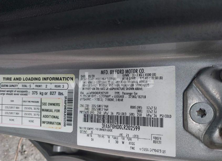 Photo 9 of 2020 Ford Fusion SE (VIN 3FA6P0HD0LR202599)