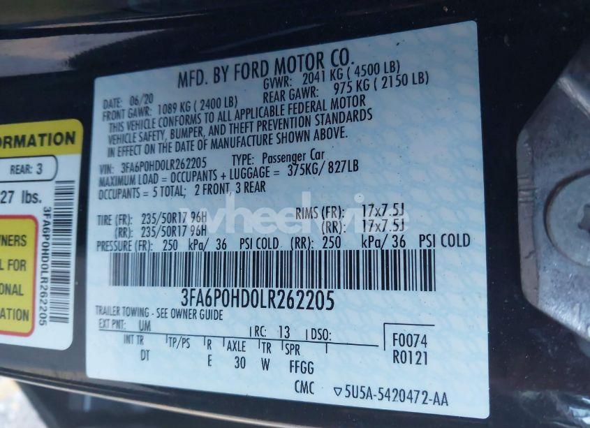 Photo 9 of 2020 Ford Fusion SE (VIN 3FA6P0HD0LR262205)