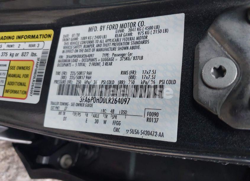 Photo 9 of 2020 Ford Fusion SE (VIN 3FA6P0HD0LR264097)