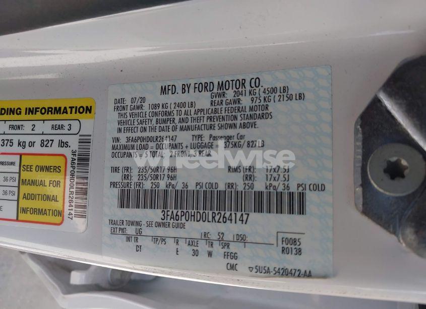 Photo 9 of 2020 Ford Fusion SE (VIN 3FA6P0HD0LR264147)