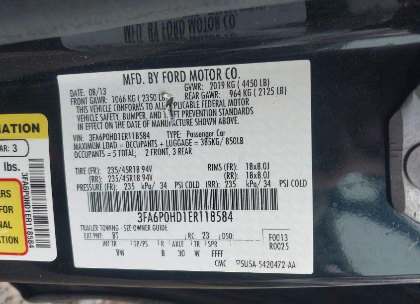 Photo 9 of 2014 Ford Fusion SE (VIN 3FA6P0HD1ER118584)