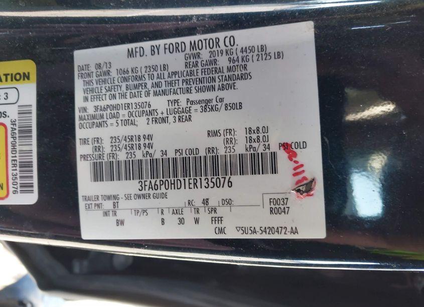 Photo 9 of 2014 Ford Fusion SE (VIN 3FA6P0HD1ER135076)