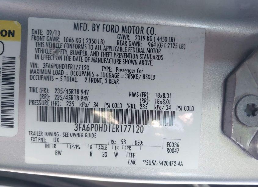Photo 9 of 2014 Ford Fusion SE (VIN 3FA6P0HD1ER177120)
