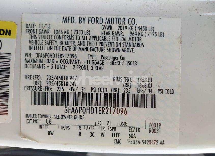 Photo 9 of 2014 Ford Fusion SE (VIN 3FA6P0HD1ER217096)