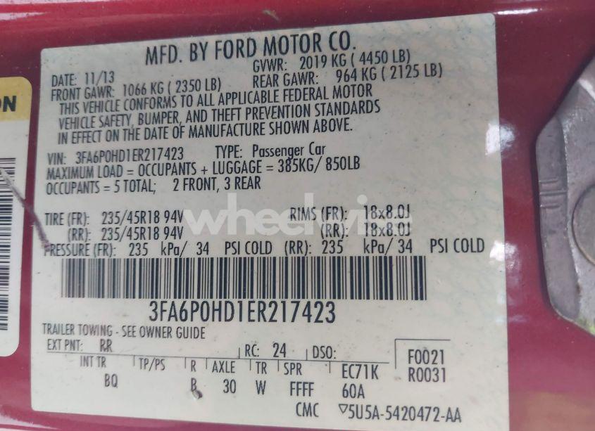 Photo 9 of 2014 Ford Fusion SE (VIN 3FA6P0HD1ER217423)