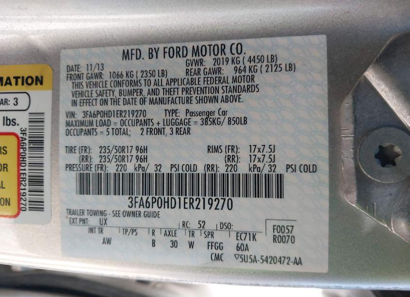 Photo 9 of 2014 Ford Fusion SE (VIN 3FA6P0HD1ER219270)