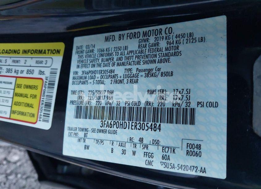 Photo 9 of 2014 Ford Fusion SE (VIN 3FA6P0HD1ER305484)