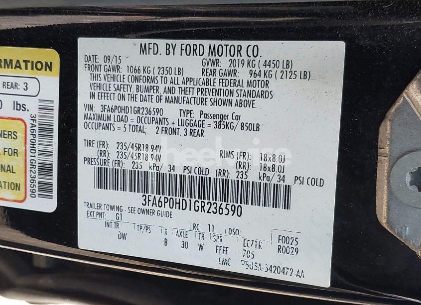 Photo 9 of 2016 Ford Fusion SE (VIN 3FA6P0HD1GR236590)