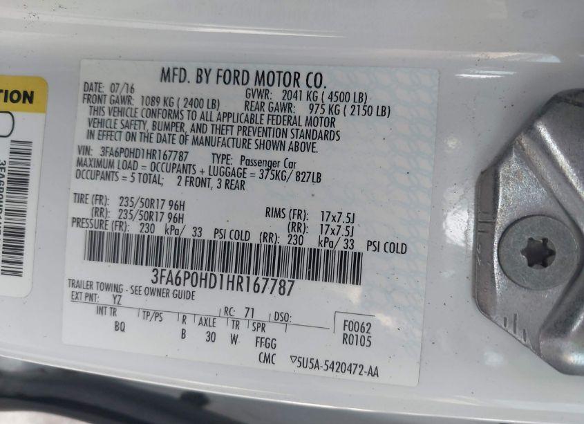 Photo 9 of 2017 Ford Fusion SE (VIN 3FA6P0HD1HR167787)