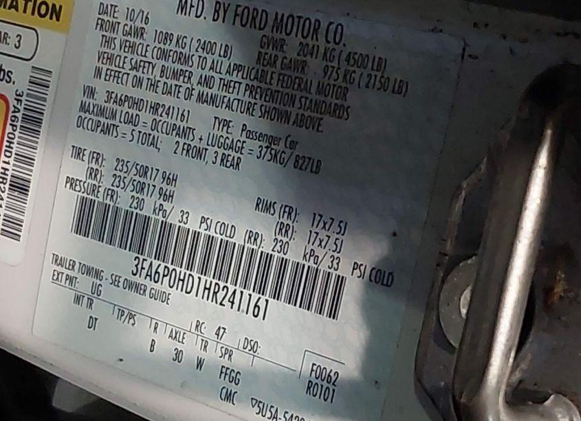 Photo 9 of 2017 Ford Fusion SE (VIN 3FA6P0HD1HR241161)