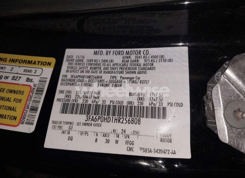 Photo 9 of 2017 Ford Fusion SE (VIN 3FA6P0HD1HR256808)